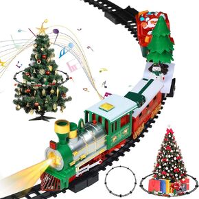 Sratte Christmas Electric Train Set Around The Christmas Tree, Train Toy Set with Track Locomotive Santa Claus Snowman Xmas Tree Music and Lights Christmas New Year Gifts for Boys Girls