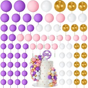 NACHLYNN 80 Pcs Cake Balls Decorations Mini Balloon Cake Topper Balls Foam Cupcake Toppers Balls for Cake Decorating Birthday Parties Weddings Anniversary (Pink Gold Series)