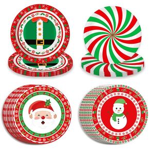 80 Pcs Merry Christmas Plates Set Red Green Disposable Merry Christmas Plates for 80 Guests Supplies Winter Christma Snowman Candy Plates Party Decorations for Merry Christmas Party Photo Props