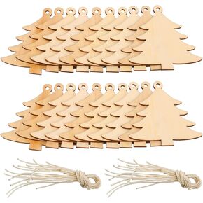 Pangda 20 Packs Wooden Christmas Tree Cutouts Embellishments Hanging Ornaments with 20 Packs Strings for Wedding, Craft, Christmas Decoration