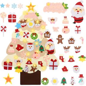 LAMPTOP 3.2 Foot Felt Christmas Tree for Kids, 30Pcs Detachable Christmas Tree Ornaments with Lights Wall Decor Door Hanging Christmas Tree Set, DIY Xmas Gifts Decorations