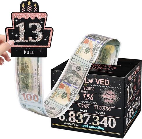 TOYEISHI 13 Happy Birthday Money Gift Box, 13th birthday decorations for girls, gifts for 13 year old girl, 13 year old girl birthday gift ideas, teenager gift ideas 100PCS Bags - Black & Rose Gold in Saudi Arabia