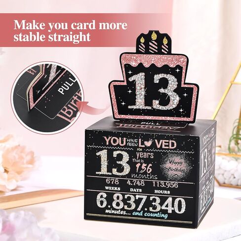 TOYEISHI 13 Happy Birthday Money Gift Box, 13th birthday decorations for girls, gifts for 13 year old girl, 13 year old girl birthday gift ideas, teenager gift ideas 100PCS Bags - Black & Rose Gold in Saudi Arabia