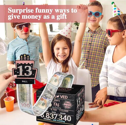 TOYEISHI 13 Happy Birthday Money Gift Box, 13th birthday decorations for girls, gifts for 13 year old girl, 13 year old girl birthday gift ideas, teenager gift ideas 100PCS Bags - Black & Rose Gold in Saudi Arabia