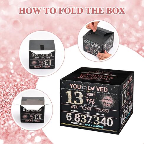 TOYEISHI 13 Happy Birthday Money Gift Box, 13th birthday decorations for girls, gifts for 13 year old girl, 13 year old girl birthday gift ideas, teenager gift ideas 100PCS Bags - Black & Rose Gold in Saudi Arabia