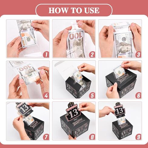 TOYEISHI 13 Happy Birthday Money Gift Box, 13th birthday decorations for girls, gifts for 13 year old girl, 13 year old girl birthday gift ideas, teenager gift ideas 100PCS Bags - Black & Rose Gold in Saudi Arabia