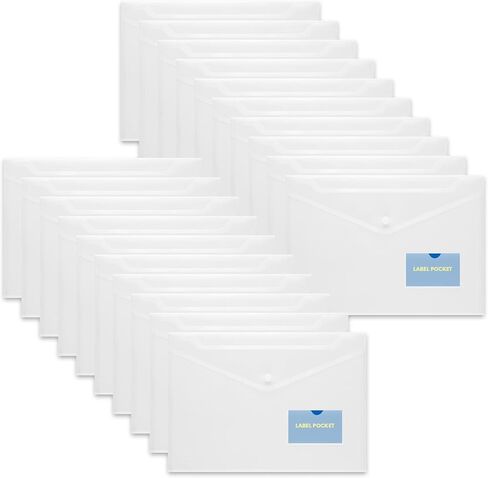 10 Plastic Envelopes with Snap Closure & Label Pocket - Clear - Document Folders, Document Organizer for School, Office Supplies in Saudi Arabia