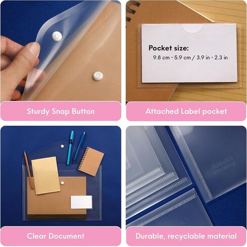 10 Plastic Envelopes with Snap Closure & Label Pocket - Clear - Document Folders, Document Organizer for School, Office Supplies in Saudi Arabia