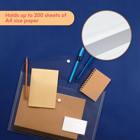 10 Plastic Envelopes with Snap Closure & Label Pocket - Clear - Document Folders, Document Organizer for School, Office Supplies in Saudi Arabia