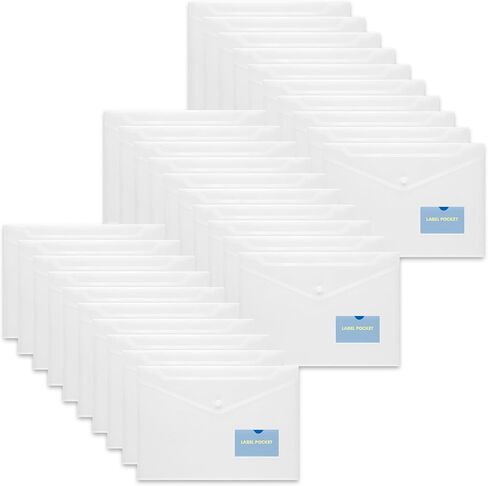 10 Plastic Envelopes with Snap Closure & Label Pocket - Clear - Document Folders, Document Organizer for School, Office Supplies in Saudi Arabia