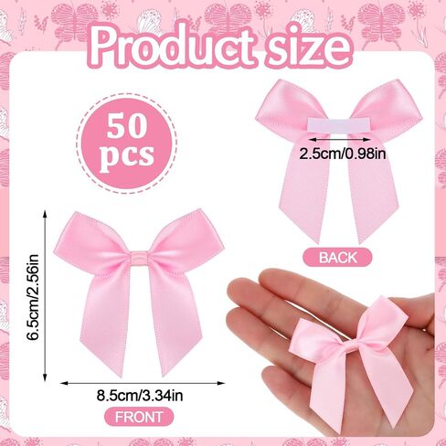 50PCS Mini Pink Ribbon Bows Cute Soft Small Bows 2" Pink Bow Decor Self Adhesive Satin Pink Cheer Bows for Flowers Bakery Wrapping Christmas Wedding Birthday Party Decoration in Saudi Arabia
