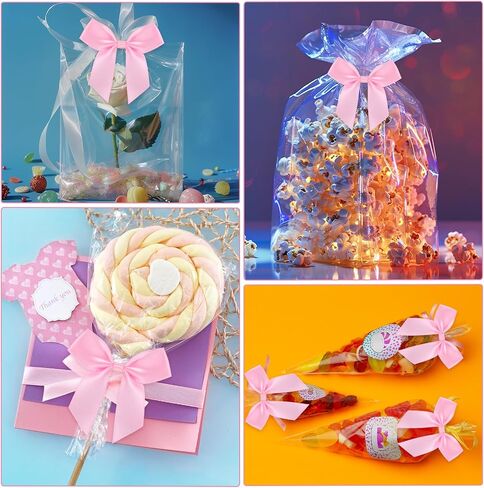 50PCS Mini Pink Ribbon Bows Cute Soft Small Bows 2" Pink Bow Decor Self Adhesive Satin Pink Cheer Bows for Flowers Bakery Wrapping Christmas Wedding Birthday Party Decoration in Saudi Arabia