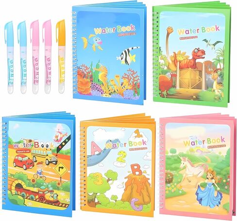 5 Pack Reusable Water Coloring Books for Toddlers, Mess Free Coloring for Toddlers, Paint with Water Books for Toddlers Educational Learning，Travel Toys Gift for Toddlers in Saudi Arabia