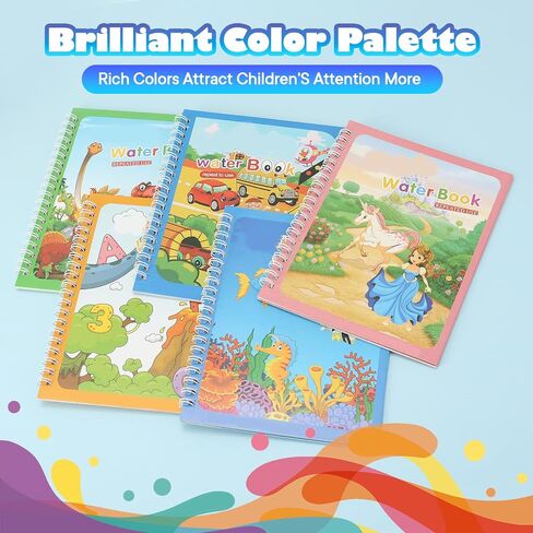 5 Pack Reusable Water Coloring Books for Toddlers, Mess Free Coloring for Toddlers, Paint with Water Books for Toddlers Educational Learning，Travel Toys Gift for Toddlers in Saudi Arabia