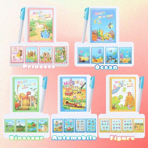 5 Pack Reusable Water Coloring Books for Toddlers, Mess Free Coloring for Toddlers, Paint with Water Books for Toddlers Educational Learning，Travel Toys Gift for Toddlers in Saudi Arabia