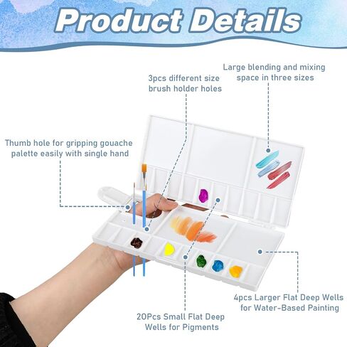 1 Pcs Folding Watercolor Paint Palette Case with Lid, 25 Compartments Paint Mixing Palette, Plastic Paint Palette Tray with Thumb Hole, Portable White Paint Palette, Watercolor Paint Tray in Saudi Arabia