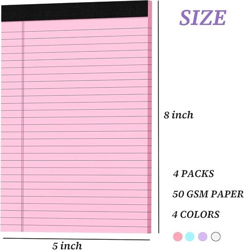 AALGO 4 Pack Colored Legal Pads, Small Notepads,Paper Pads,50 Sheets Per Writing Pad,Memo Pads,Legal Pads 5x8 with 2 Pens for Students,Teachers,Businesses Etc in Kuwait