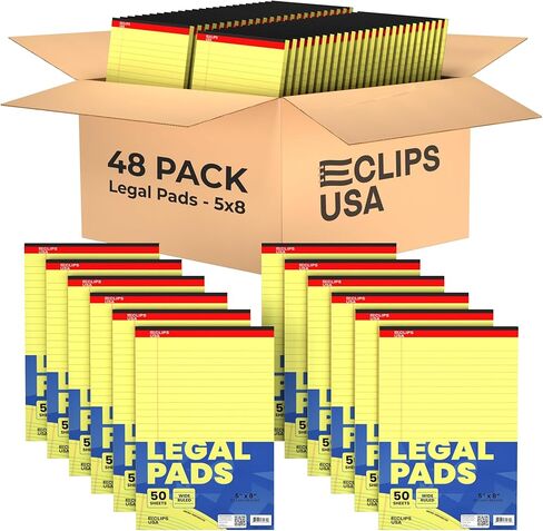 E-CLIPS USA Notepads, Small Legal Pads, Note Pads 5x8, Legal Wide Rule Notepad, Canaray, Chipboard Back, Slim Writing Pad, Office Supplies, 50 Sheets Per Pad (12 Pack) in Kuwait