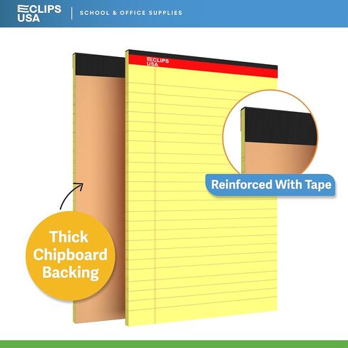 E-CLIPS USA Notepads, Small Legal Pads, Note Pads 5x8, Legal Wide Rule Notepad, Canaray, Chipboard Back, Slim Writing Pad, Office Supplies, 50 Sheets Per Pad (12 Pack) in Saudi Arabia