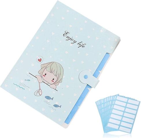 1 Pcs Cute Cartoon Plastic A4 Expanding File Folder Pockets Accordion Document Organizer and 168 Pcs File Folder Labels (Penguin White) in Kuwait