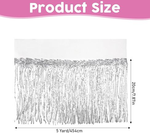 5 ياردة الخياطة هامش تقليم الفضة هامش تقليم الفضة الترتر الدانتيل شرابة هامش تقليم DIY اللباس الخياطة الحرف ديكور المنزل حزب اللباس المرحلة زي الزينة، الفضة in Kuwait