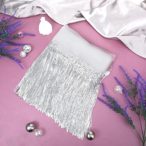 5 ياردة الخياطة هامش تقليم الفضة هامش تقليم الفضة الترتر الدانتيل شرابة هامش تقليم DIY اللباس الخياطة الحرف ديكور المنزل حزب اللباس المرحلة زي الزينة، الفضة in Kuwait