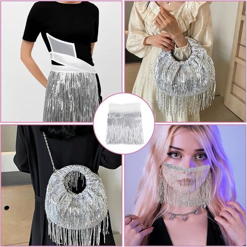 5 ياردة الخياطة هامش تقليم الفضة هامش تقليم الفضة الترتر الدانتيل شرابة هامش تقليم DIY اللباس الخياطة الحرف ديكور المنزل حزب اللباس المرحلة زي الزينة، الفضة in Kuwait