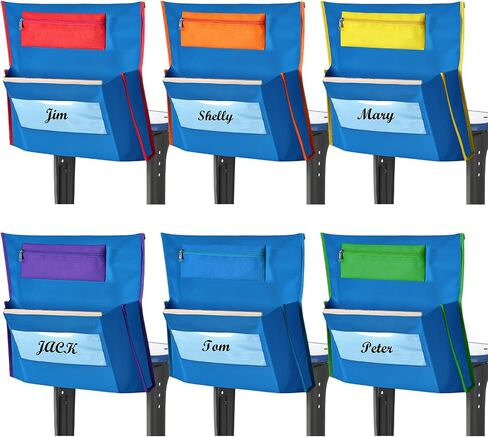 6 Pack Classroom Chair Pocket with Pencil Case 16.5x15'' Chairback Pocket Chart Chair Storage Pocket Classroom Seat Organizer with Name Tag School Chair Bag Student Desk Organized(Blue) in Kuwait
