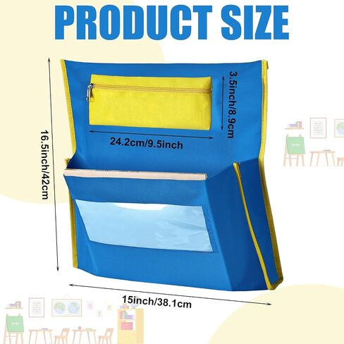 6 Pack Classroom Chair Pocket with Pencil Case 16.5x15'' Chairback Pocket Chart Chair Storage Pocket Classroom Seat Organizer with Name Tag School Chair Bag Student Desk Organized(Blue) in Kuwait