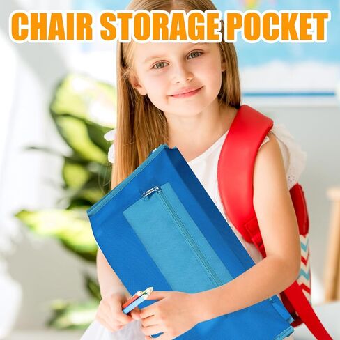 6 Pack Classroom Chair Pocket with Pencil Case 16.5x15'' Chairback Pocket Chart Chair Storage Pocket Classroom Seat Organizer with Name Tag School Chair Bag Student Desk Organized(Blue) in Kuwait