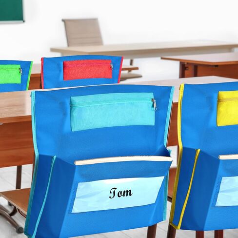 6 Pack Classroom Chair Pocket with Pencil Case 16.5x15'' Chairback Pocket Chart Chair Storage Pocket Classroom Seat Organizer with Name Tag School Chair Bag Student Desk Organized(Blue) in Kuwait