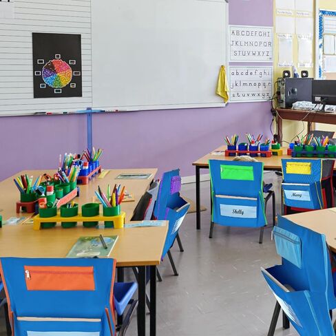 6 Pack Classroom Chair Pocket with Pencil Case 16.5x15'' Chairback Pocket Chart Chair Storage Pocket Classroom Seat Organizer with Name Tag School Chair Bag Student Desk Organized(Blue) in Kuwait