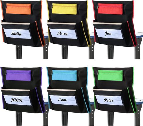 6 Pack Classroom Chair Pocket with Pencil Case 16.5x15'' Chairback Pocket Chart Chair Storage Pocket Classroom Seat Organizer with Name Tag School Chair Bag Student Desk Organized(Blue) in Kuwait