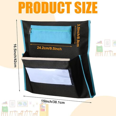 6 Pack Classroom Chair Pocket with Pencil Case 16.5x15'' Chairback Pocket Chart Chair Storage Pocket Classroom Seat Organizer with Name Tag School Chair Bag Student Desk Organized(Blue) in Kuwait