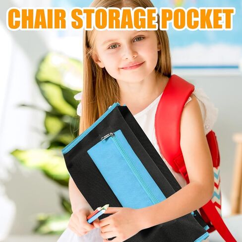 6 Pack Classroom Chair Pocket with Pencil Case 16.5x15'' Chairback Pocket Chart Chair Storage Pocket Classroom Seat Organizer with Name Tag School Chair Bag Student Desk Organized(Blue) in Kuwait