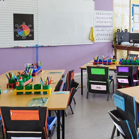 6 Pack Classroom Chair Pocket with Pencil Case 16.5x15'' Chairback Pocket Chart Chair Storage Pocket Classroom Seat Organizer with Name Tag School Chair Bag Student Desk Organized(Blue) in Kuwait
