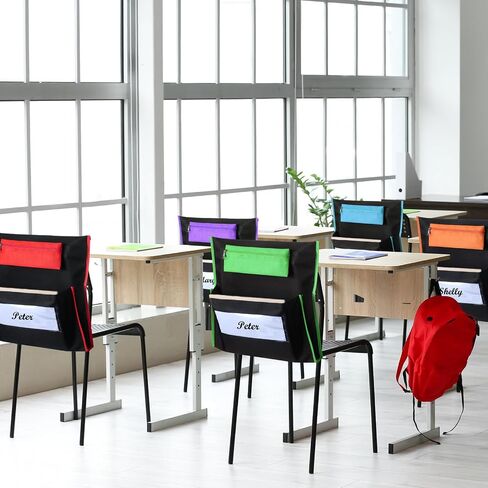 6 Pack Classroom Chair Pocket with Pencil Case 16.5x15'' Chairback Pocket Chart Chair Storage Pocket Classroom Seat Organizer with Name Tag School Chair Bag Student Desk Organized(Blue) in Kuwait