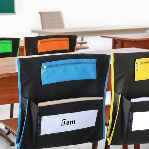 6 Pack Classroom Chair Pocket with Pencil Case 16.5x15'' Chairback Pocket Chart Chair Storage Pocket Classroom Seat Organizer with Name Tag School Chair Bag Student Desk Organized(Blue) in Kuwait