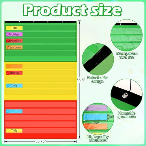 Kosiz 2 Packs Adjustable Pocket Chart for Classroom Behavior Chart Job Chart with 60 Pcs Labels Multi Purpose Educational and Organizational Tool Pocket Chart for School Teacher Home Supply in Saudi Arabia