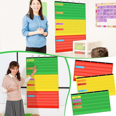 Kosiz 2 Packs Adjustable Pocket Chart for Classroom Behavior Chart Job Chart with 60 Pcs Labels Multi Purpose Educational and Organizational Tool Pocket Chart for School Teacher Home Supply in Saudi Arabia