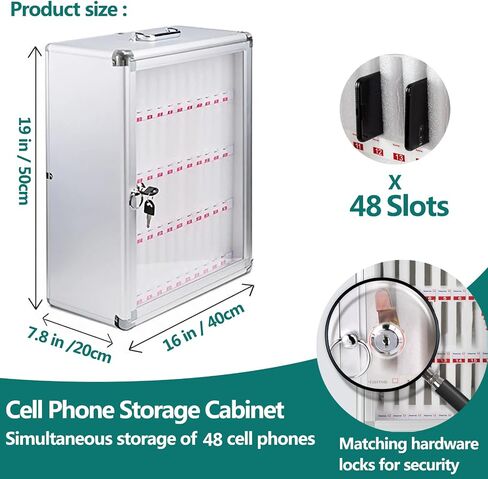 Cell Phone Holder Classroom Aluminum Alloy Cell Phone Locker 48 Slots Cabinet Wall Mounted Phone Lock Box Suitable for Classroom, Meeting Room, Gym, Factory (48 Slots) in Saudi Arabia