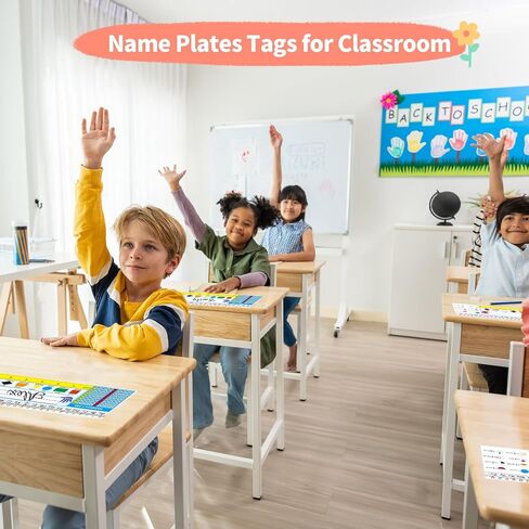 Name Tags for Classroom,40pcs Desk Nameplates,Waterproof Multipurpose Manuscript Students Name Plates for desks Classroom with Multiplication,Fractions and Percentages Table(Wood Brush Style) in Saudi Arabia
