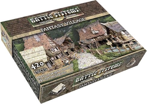 Battle Systems BSTFWC001 Fantasy Terrain Village Core Set - Multi Level Tabletop War Game - 28mm Miniature Wargaming Roleplaying - 420 Piece Modular Warhammer Battles Painted Model Scenery in Kuwait