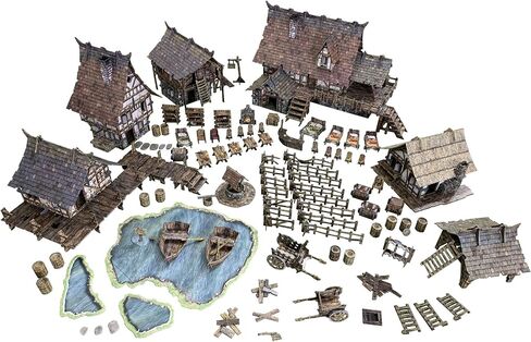 Battle Systems BSTFWC001 Fantasy Terrain Village Core Set - Multi Level Tabletop War Game - 28mm Miniature Wargaming Roleplaying - 420 Piece Modular Warhammer Battles Painted Model Scenery in Kuwait