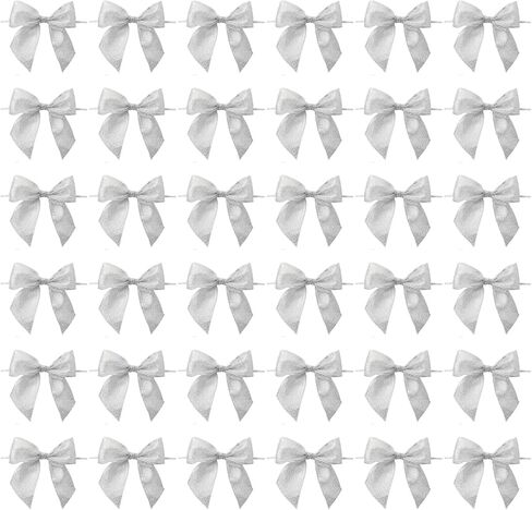 36 Pack Mini Silver Organza Twist Tie Bows for Party Favors and Treat Bags (4 x 3 in) in Kuwait