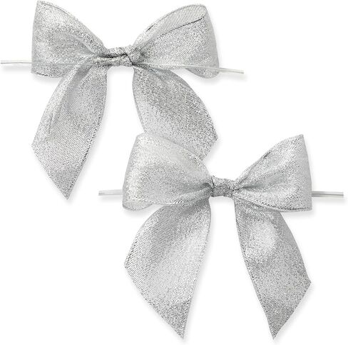 36 Pack Mini Silver Organza Twist Tie Bows for Party Favors and Treat Bags (4 x 3 in) in Kuwait
