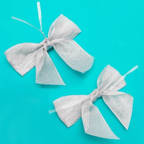 36 Pack Mini Silver Organza Twist Tie Bows for Party Favors and Treat Bags (4 x 3 in) in Kuwait