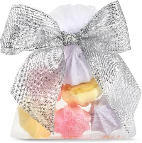 36 Pack Mini Silver Organza Twist Tie Bows for Party Favors and Treat Bags (4 x 3 in) in Kuwait