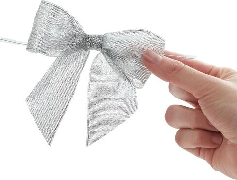 36 Pack Mini Silver Organza Twist Tie Bows for Party Favors and Treat Bags (4 x 3 in) in Kuwait