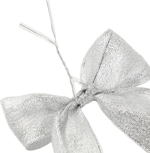 36 Pack Mini Silver Organza Twist Tie Bows for Party Favors and Treat Bags (4 x 3 in) in Kuwait
